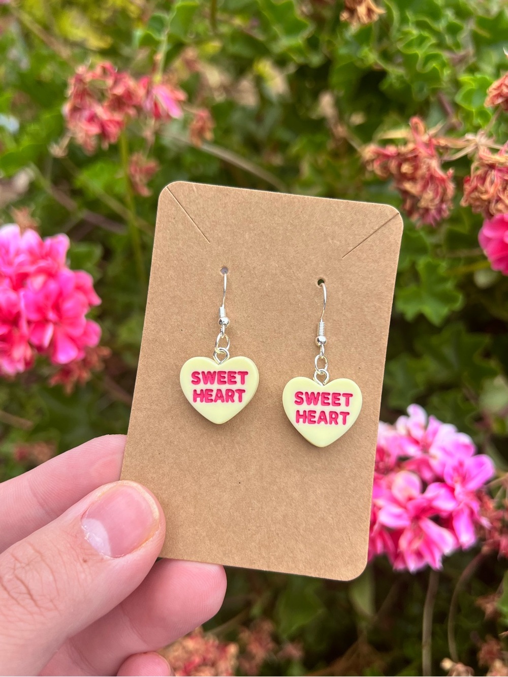 YELLOW SWEETHEART CONVERSATION HEART EARRINGS